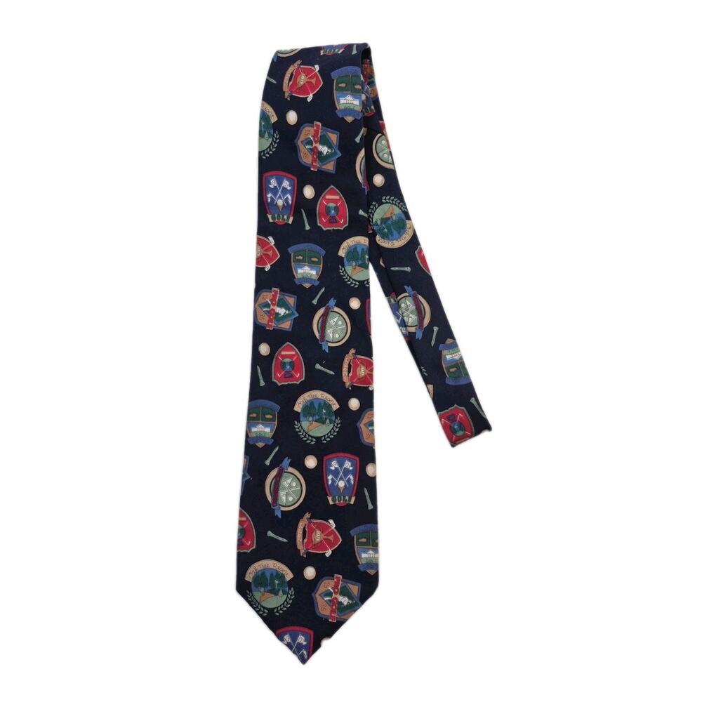 Vintage Beans McGee Cotton Golf Themed Tie 4x57" Multicolor on Black US Made